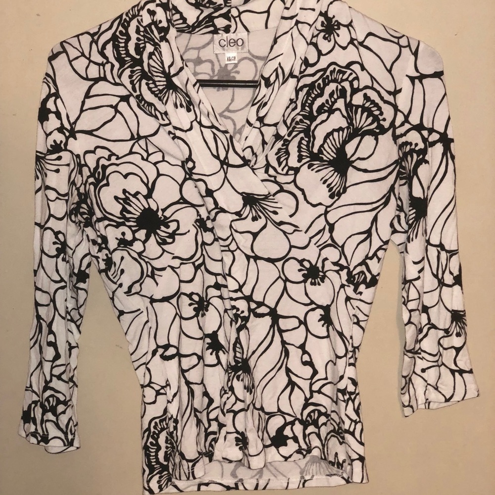 Floral Black and White Blouse